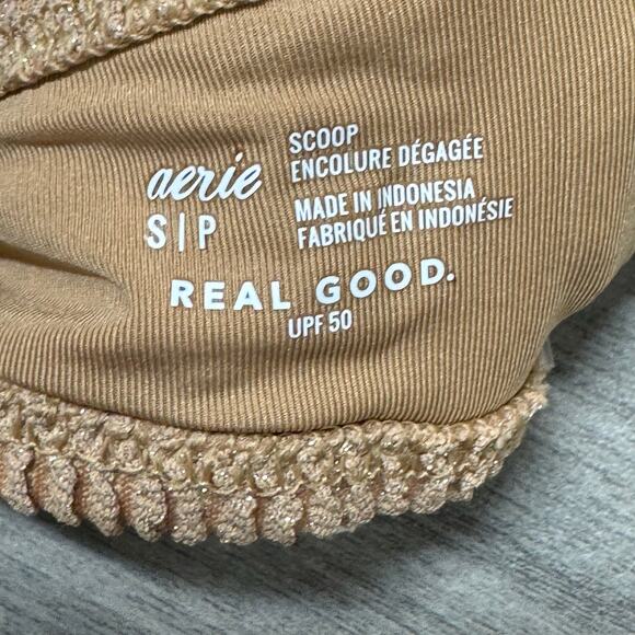 NWT Aerie Scoop bikini top tan glittery adjustable hook in the back sz small - Picture 4 of 6